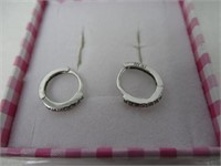 "As Is" 925 Sterling Silver CZ Small Hoop Earrings