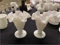 Fenton Hobnail Milk Glass Ruffle Vases