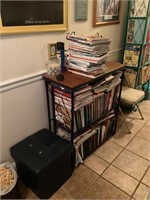 Ottoman,rack with cook books and chair