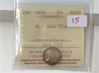 1909 (iccs Au50) Canadian Silver 5 Cent