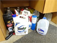 Assorted Chemicals and Cleaners Under Desk