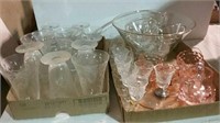 2 boxes crystal cordials,  clear glass stemware,