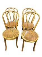 4 Bentwood Oak Chairs, 16 x 16 1/2 x 35,one loss