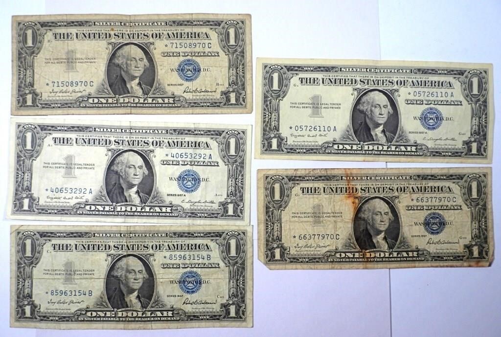 (5) $1 SILVER CERT "STAR NOTE"