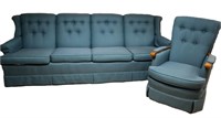 Vintage Teal Mid Century Couch & Accent Chair