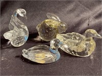 Crystal/ glass Figurines. One swan, two ducks and