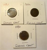(3) Indian Head Cents 1882, 1883, 1890