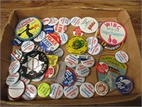 Flat of Political Buttons & Bowling Patches