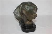 Large Bronze Dachshund Head On Stand