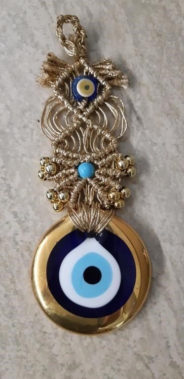Evil Eye Hanging Amulet Golden Ring, Cobalt