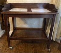 Nice Wooden Serving Cart w/Inset Marble Tops