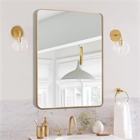 Gold Bathroom Mirror 32x24In Rectangle WallMounted