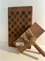 2 pcs Antique Handmade Checker Board, and an