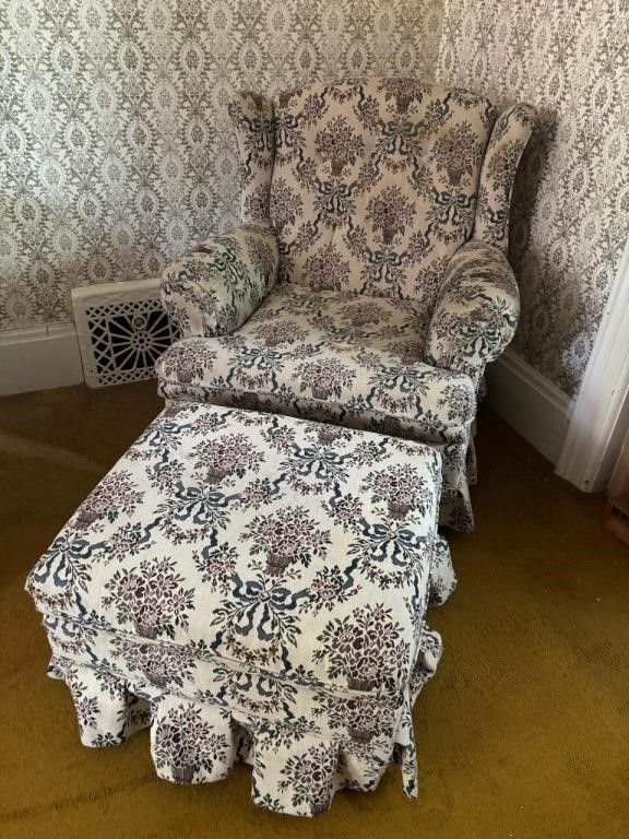 Upholstered Armchair w/ Footrest