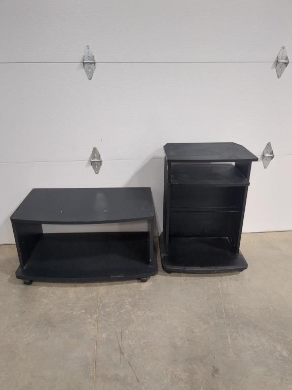 2 black TV stands on wheels, 32"w x 17d x 20"h,