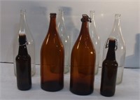 Large Clear and Brown Bottles