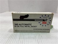 50 ROUNDS OF WINCHESTER 380 AUTO 95 GR. FULL METAL