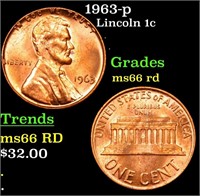 1963-p Lincoln Cent 1c Grades GEM+ Unc RD