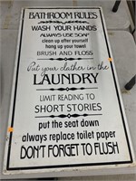 Metal Bathroom / Laundry Rules Sign 36 x 20
