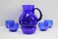 6pc Cobalt Blue Pitcher, Cups, & Bowl