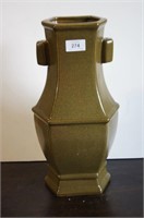 Hexagonal shaped tea dust glazed Hu vase