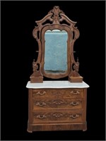 Victorian Marble Top  Dresser w/ Carved Pulls