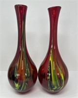 Pair of Red Art Glass Vases