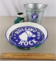 Rolling Rock Beer Tray, Ice Bucket & Coozie