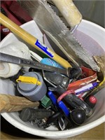 5 gallon bucket full of tools wrenches, hammer,