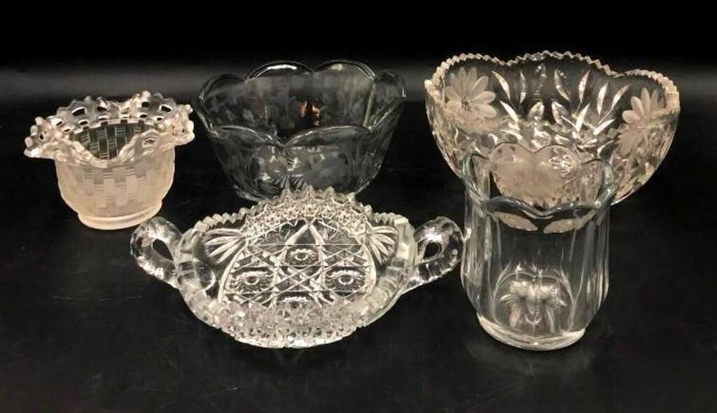 Fenton Basket Bowl and Other Assorted Glass Bowls