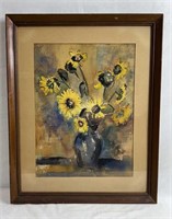Vintage Vase Of Sunflowers Painting