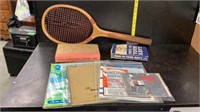 Books, American Tate Expert tennis racket & misc.