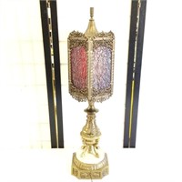 Vintage Brass and Stained Glass Table Lamp