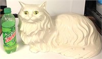 Vtg Large Ceramic Persian Cat Statue, Green Eyes