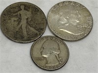1920 Half Dollar, 1934 Quarter, 1963 Franklin Half