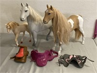3 Our Generations Plastic Horse & Saddles