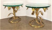 Hollywood Regency Gold Lily Tables with Glass Tops
