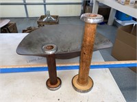 2 vintage wood spools with metal end covers and