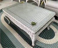 White Wicker Patio Glass Top Coffee Table,