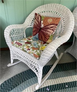 White Wicker Patio Rocker Chair with Floral
