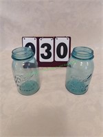 2 Vintage Blue ball jars.