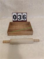 Wooden rolling pen and utensil tray.