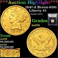 ***Auction Highlight*** 1847-d Gold Liberty Half E
