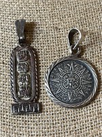 (2) Sterling Silver Mayan Style Pendants