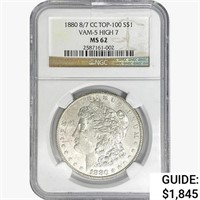 1880 8/7 CC Morgan Silver Dollar NGC MS62 VAM-5