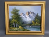 H.Bauer Mountain Landscape Painting on Canvas