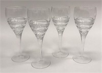 Set of 4 Modern Design Cut Crystal Wine Glasses