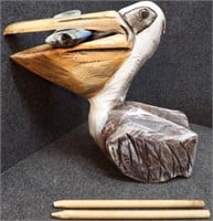 Hand-Carved Wooden Pelican - Lawn Decor