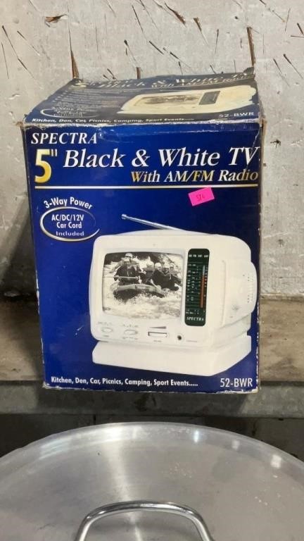 5 inch black and white TV with AM/FM radio