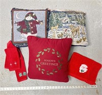 Christmas pillows and washcloths